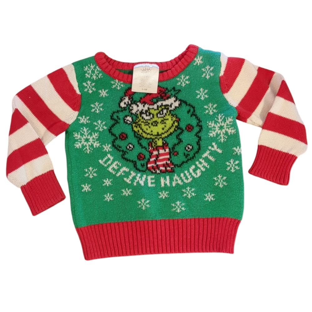 THE GRINCH Green Red White Define Naughty Knit Christmas Sweater
